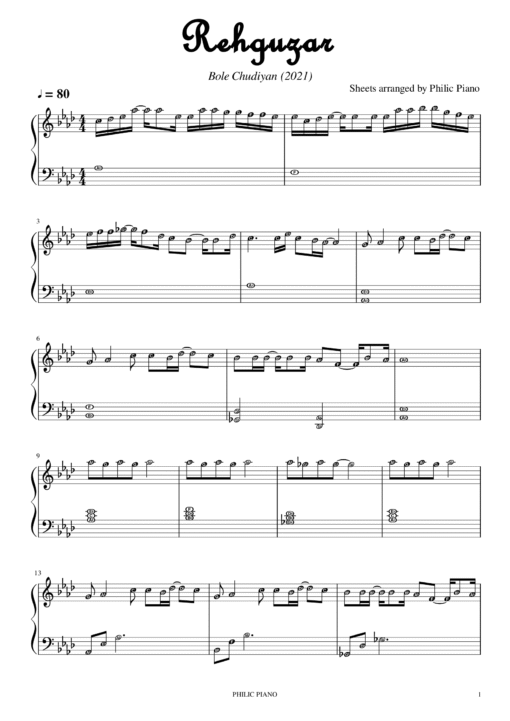 Rehguzar piano notes
