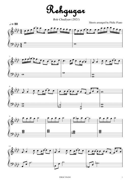 Rehguzar piano notes