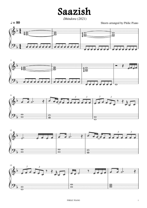 Saazish piano notes