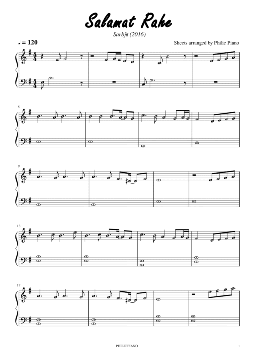 Salamat Rahe piano notes