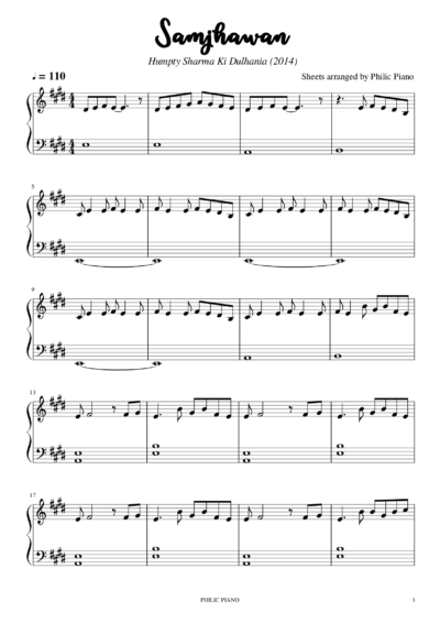 Samjhawan piano notes