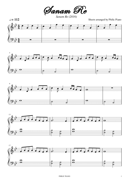 Sanam Re piano notes