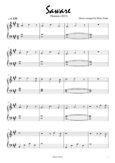 Saware piano notes