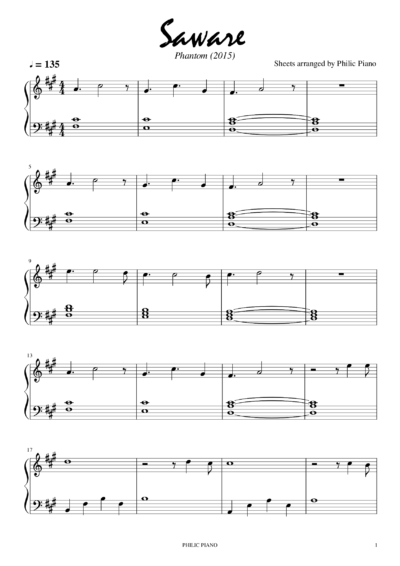 Saware piano notes