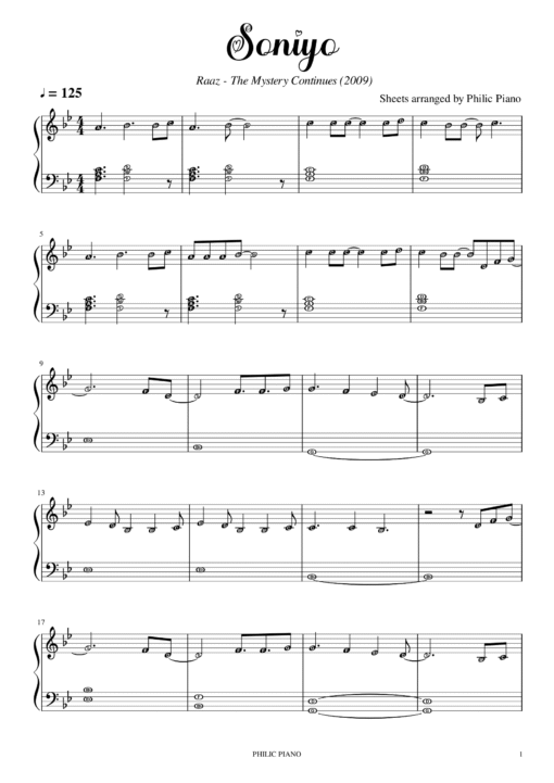 Soniyo piano notes