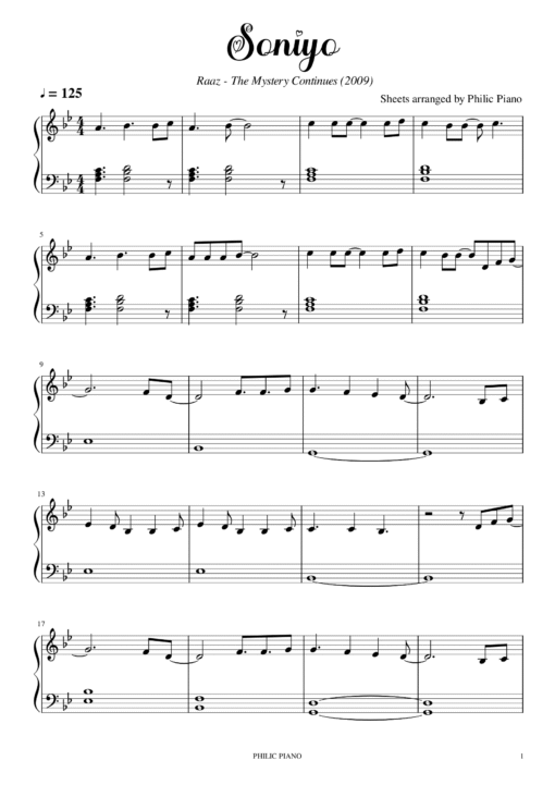 Soniyo piano notes