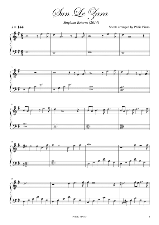Sun Le Zara piano notes