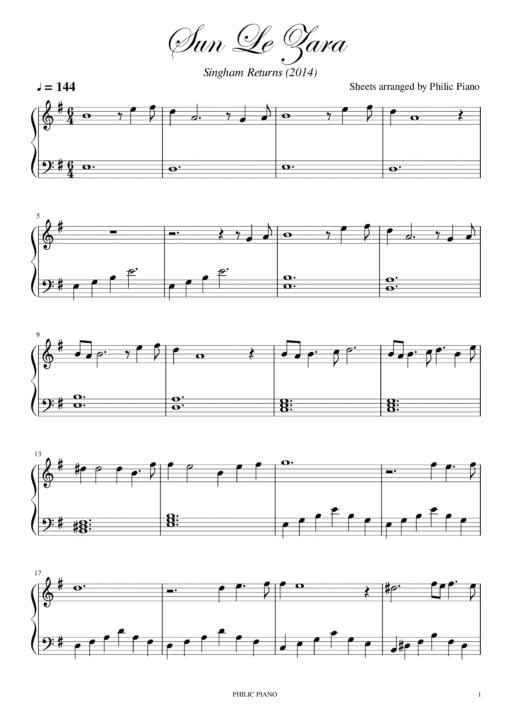 Sun Le Zara piano notes