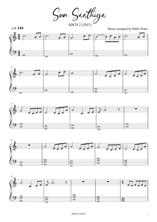 Sun Saathiya piano notes