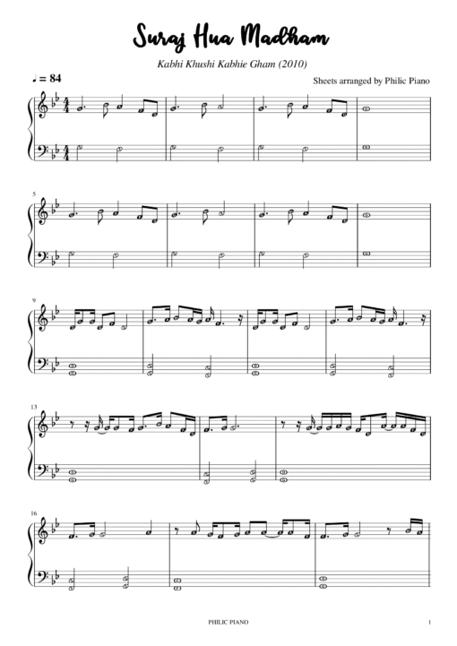 Suraj Hua Madham piano notes