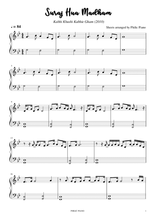 Suraj Hua Madham piano notes