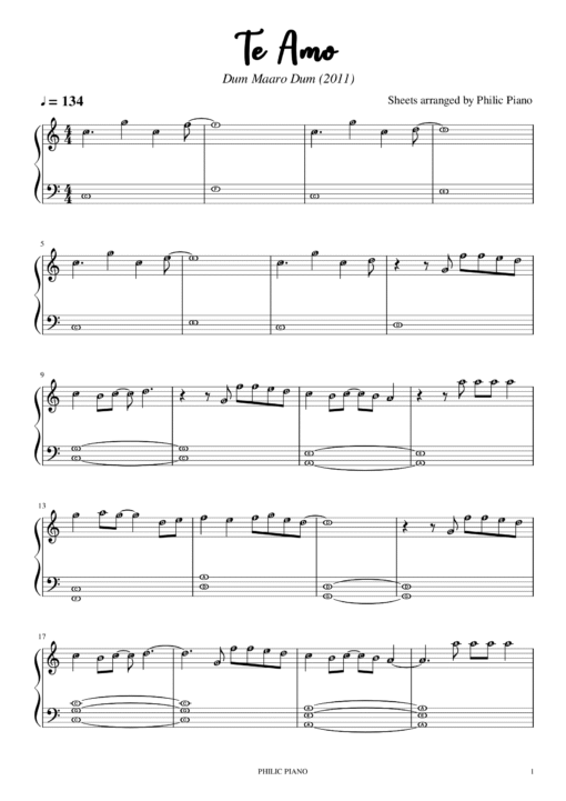 Te Amo piano notes