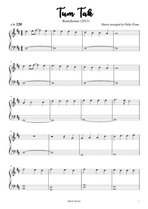 Tum Tak piano notes