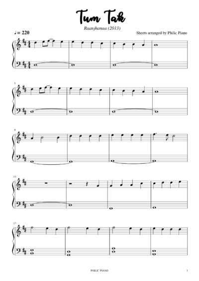 Tum Tak piano notes