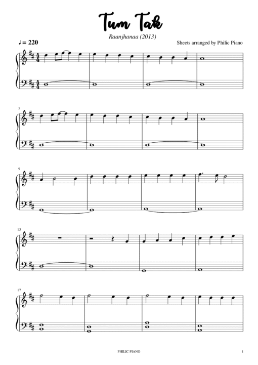 Tum Tak piano notes
