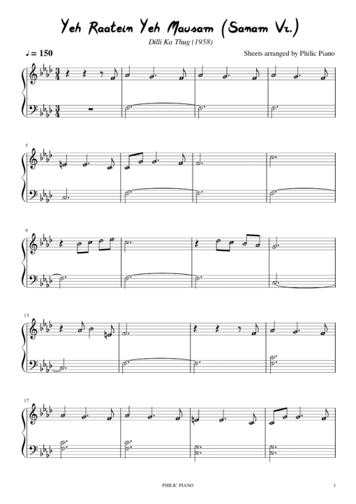 Yeh Raatein Yeh Mausam piano notes
