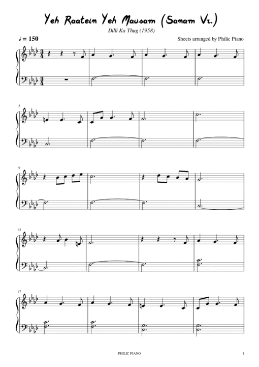Yeh Raatein Yeh Mausam piano notes
