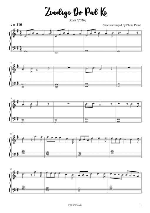 Zindagi Do Pal Ki piano notes