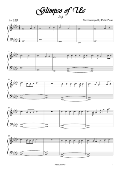 Glimpse of Us piano notes