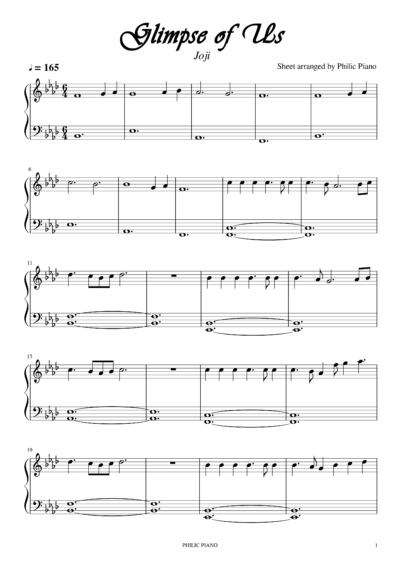 Glimpse of Us piano notes