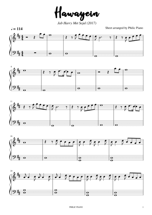 Hawayein piano notes