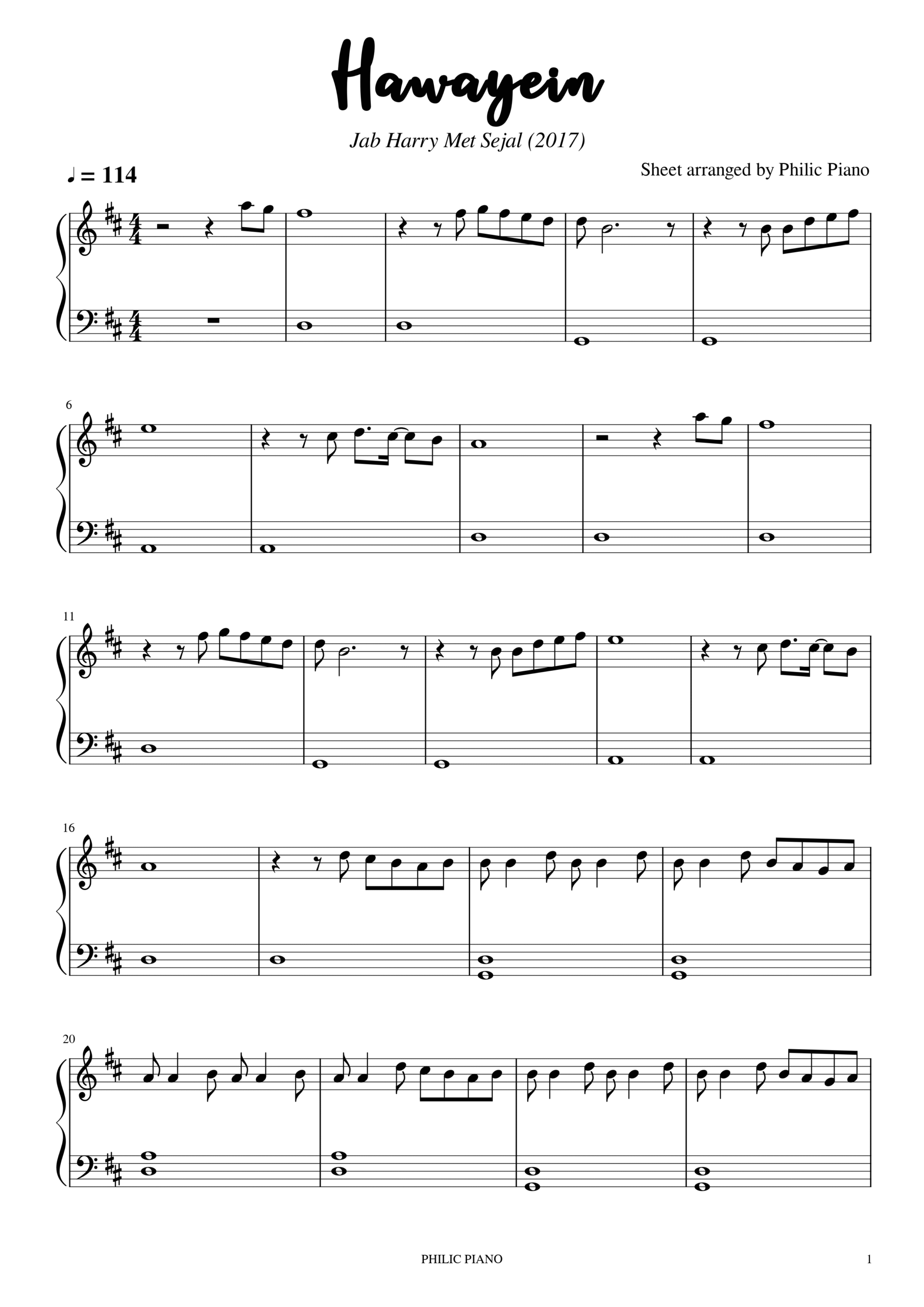 Hawayein piano notes