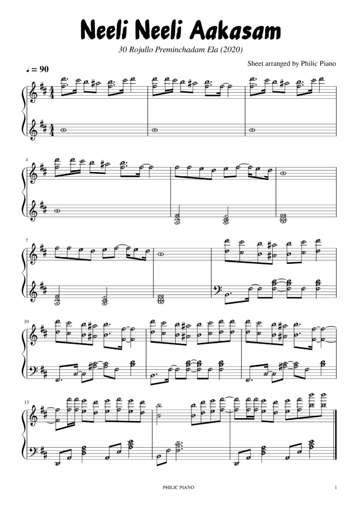 Neeli Neeli Aakasam [Expert level] | Piano Notes/Sheets/MIDI