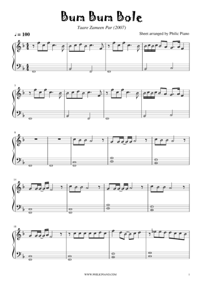 Bum Bum Bole piano notes