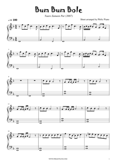 Bum Bum Bole piano notes