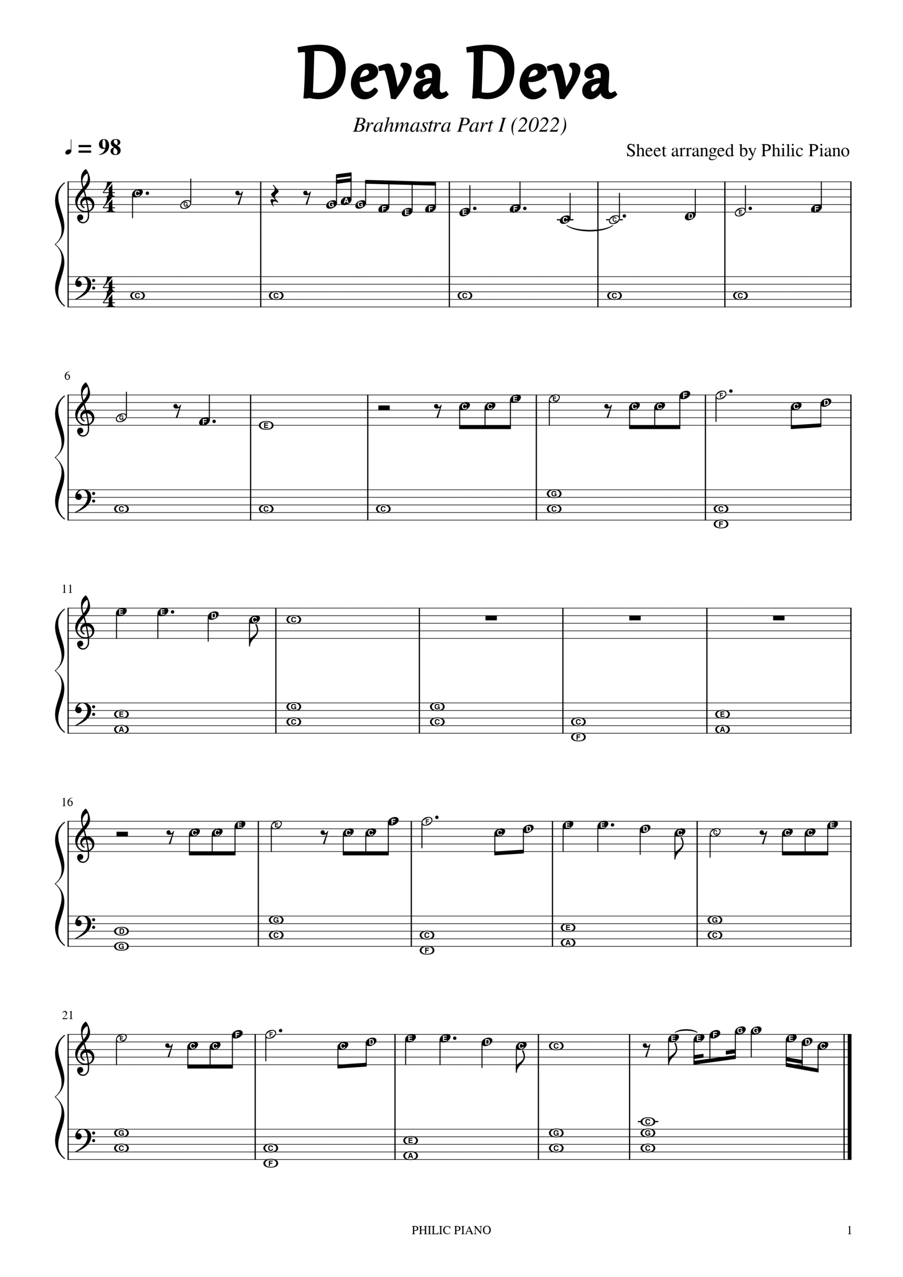 Deva Deva piano notes