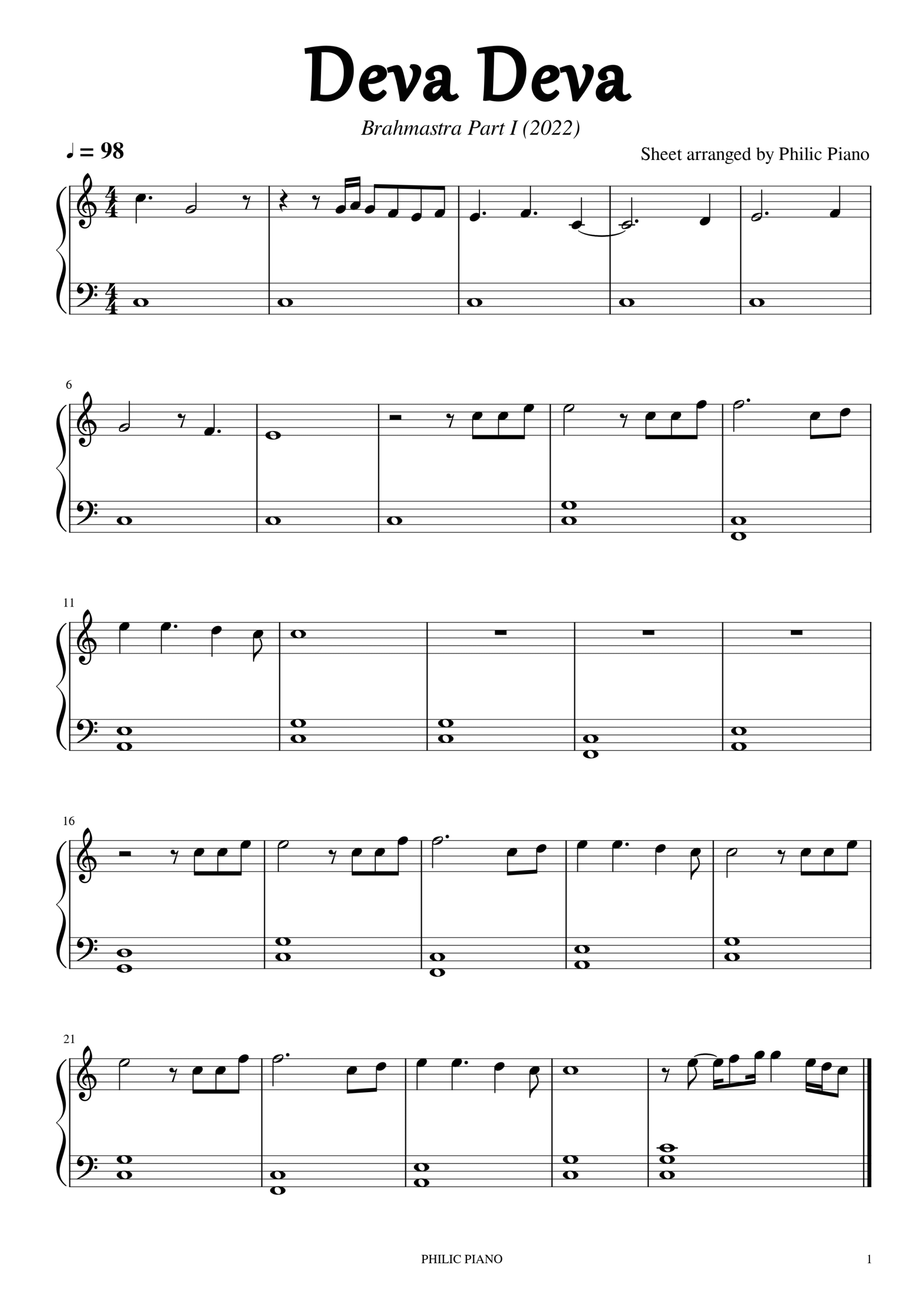 Deva Deva piano notes