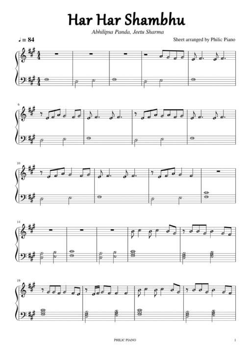 Har Har Shambhu piano notes
