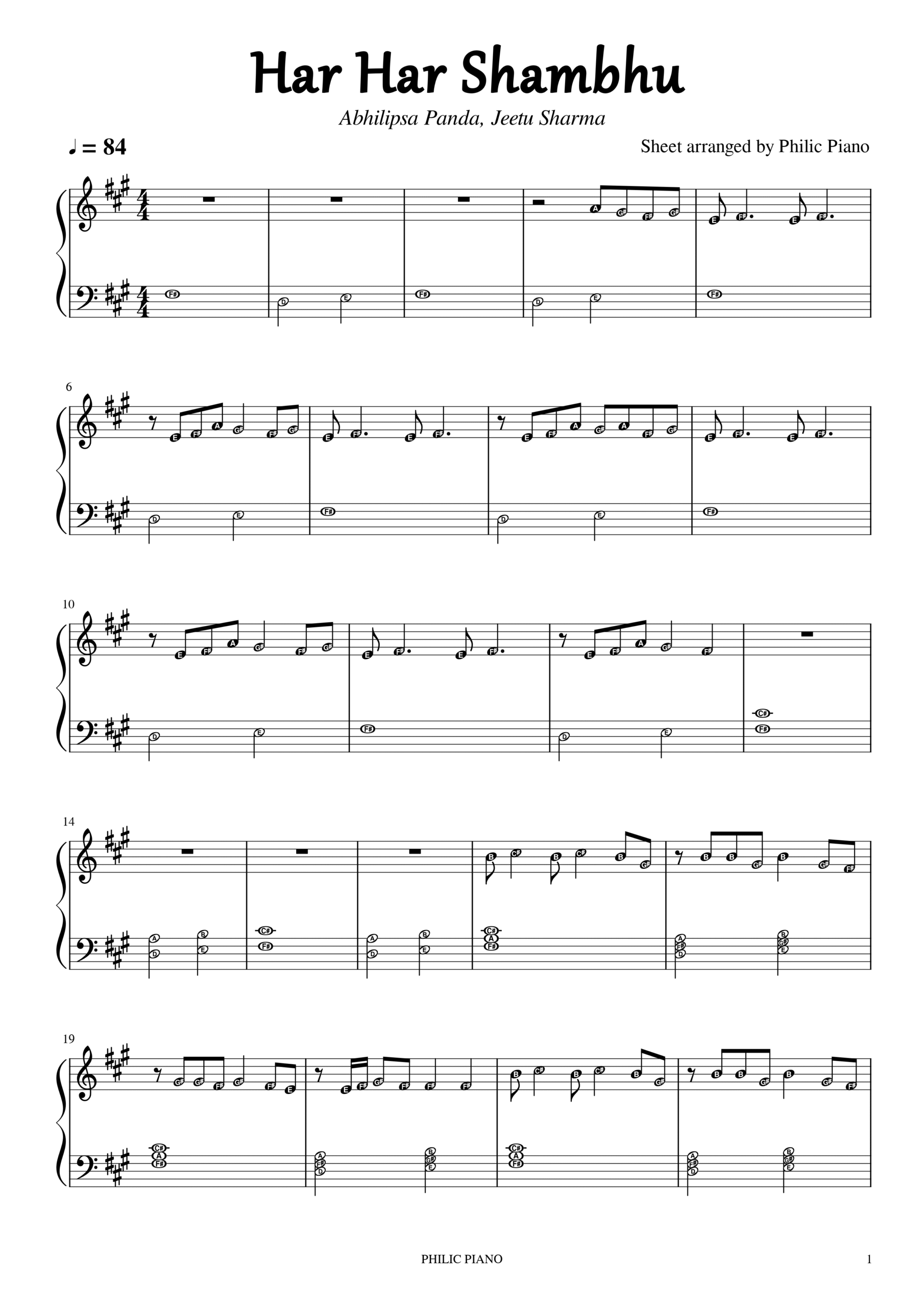 Har Har Shambhu piano notes
