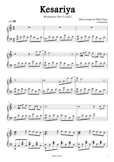 Kesariya piano notes