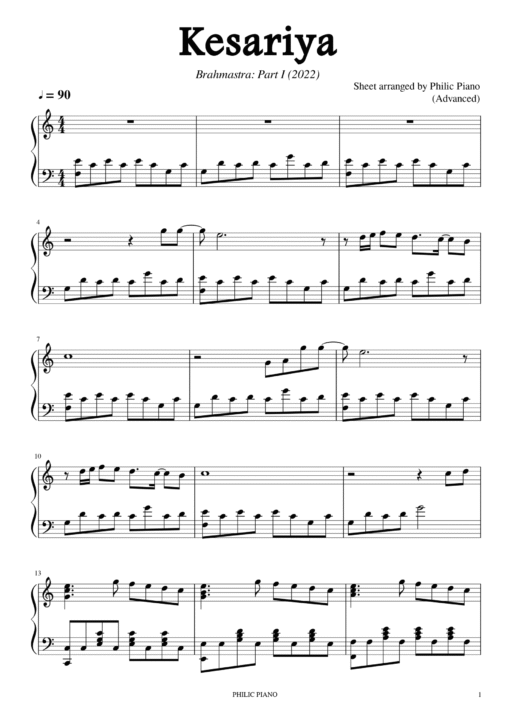 Kesariya piano notes