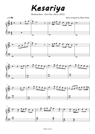 Kesariya piano notes