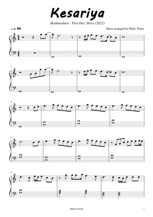 Kesariya piano notes