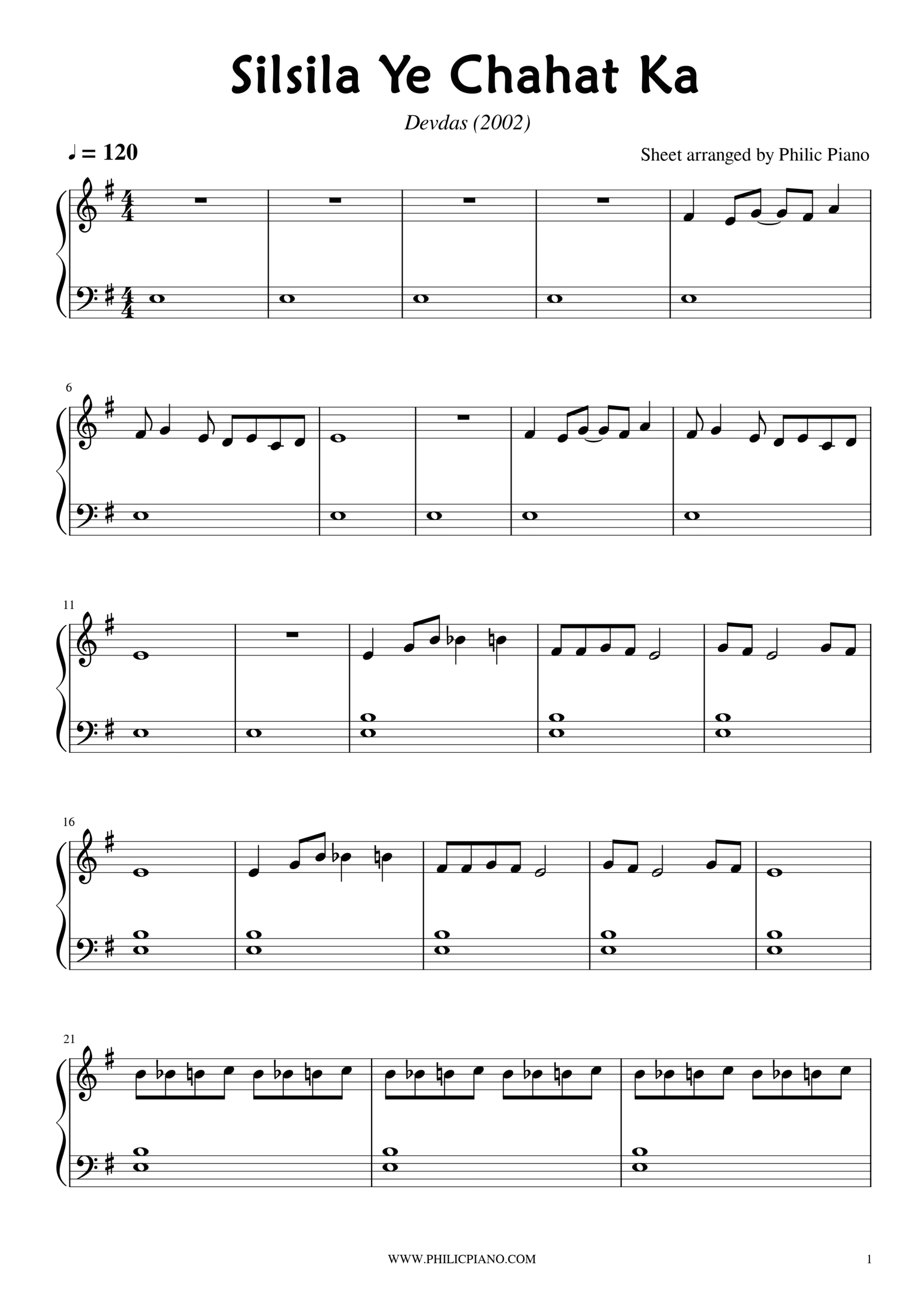 Silsila Ye Chahat Ka piano notes