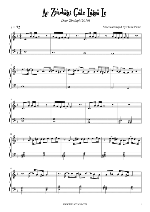 Ae Zindagi Gale Laga Le piano notes
