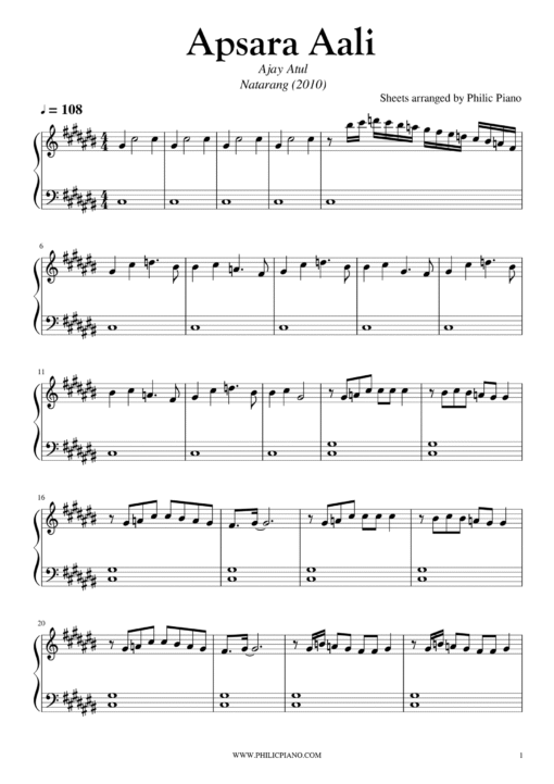 Apsara Aali piano notes