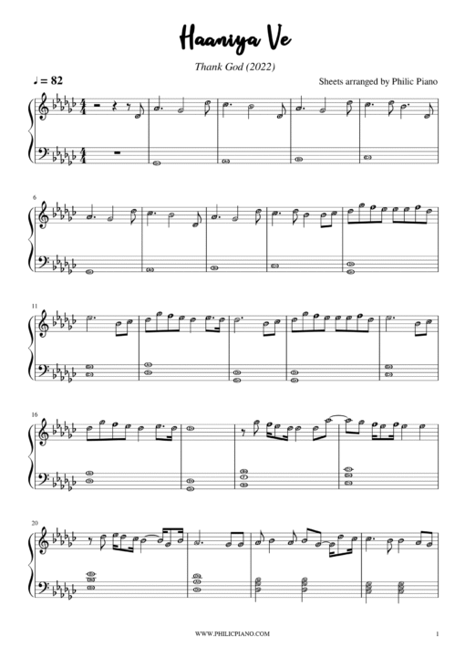 Haaniya Ve piano notes