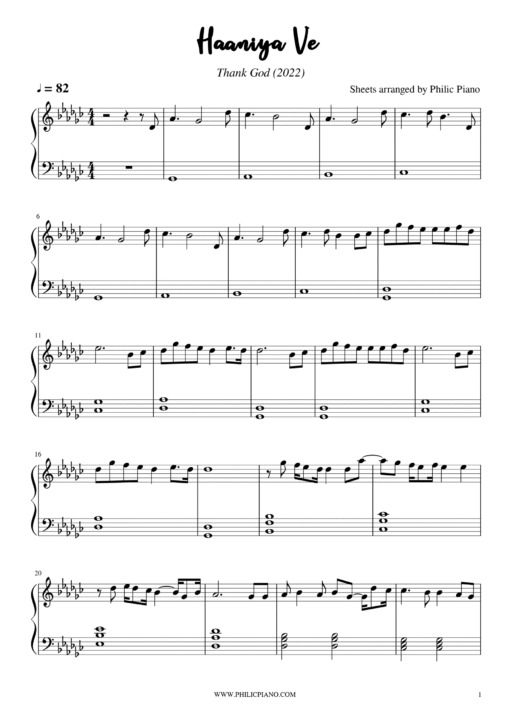 Haaniya Ve piano notes