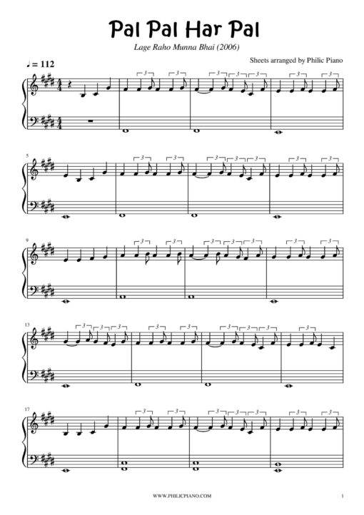 Pal Pal Har Pal piano notes