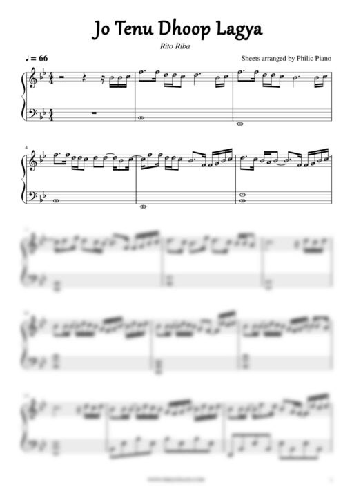 Jo Tenu Dhoop Lagya piano notes