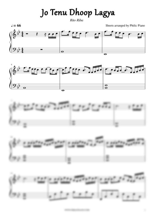 Jo Tenu Dhoop Lagya piano notes