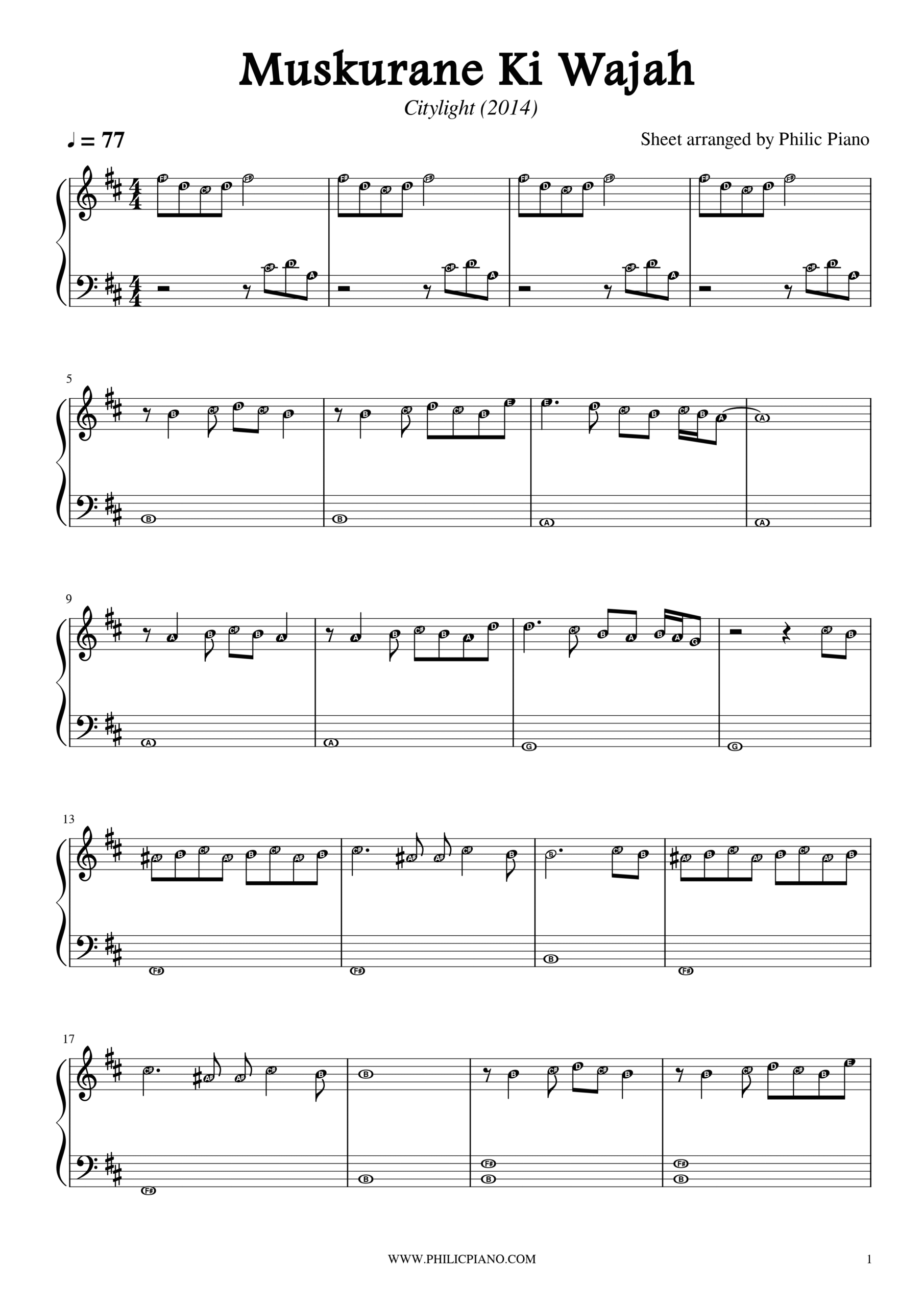 muskurane ki wajah piano notes