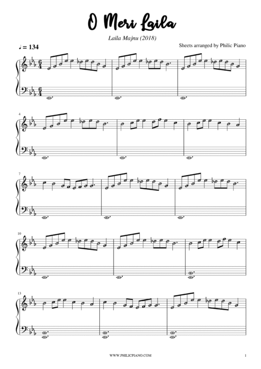 o meri laila piano notes