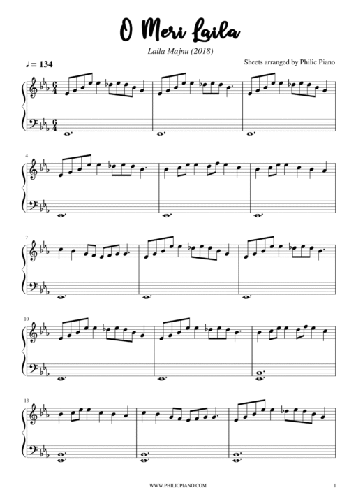 o meri laila piano notes