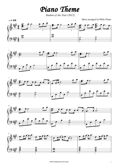 student of the year piano notes