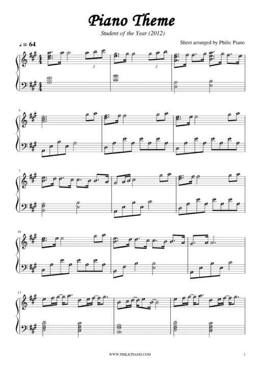 student of the year piano notes